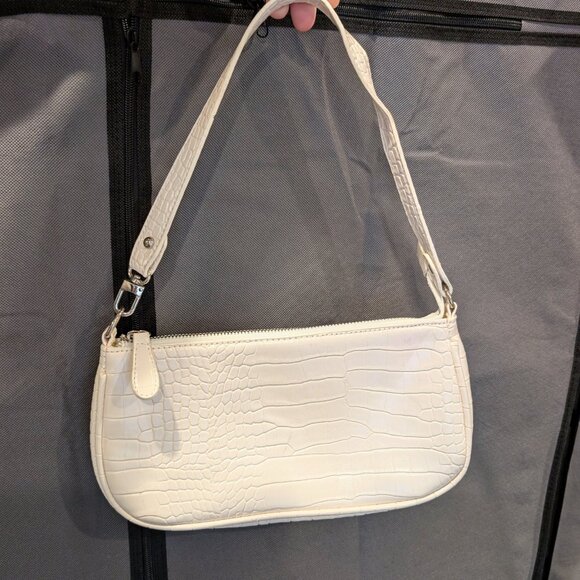 White Faux Croc Baguette Shoulder Bag Y2K Style - Picture 1 of 8